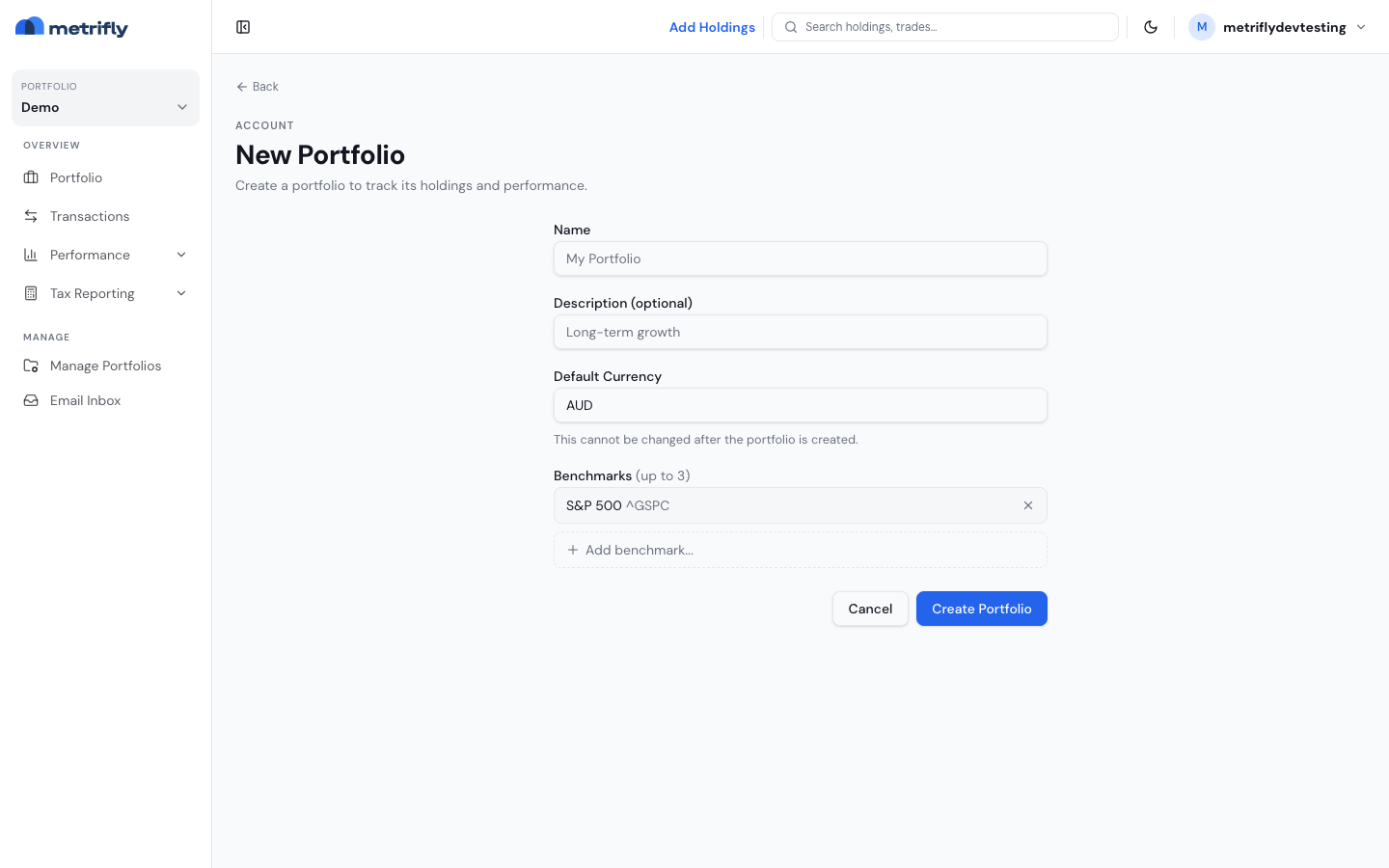 Create portfolio form